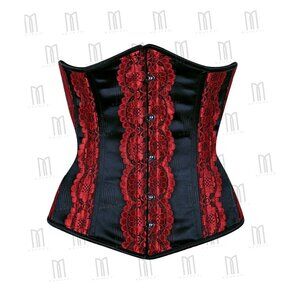 Premium Black-Red Satin Underbust Corset with Lace Trims